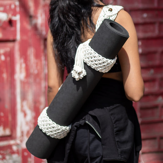 Handwoven Macrame Yoga Mat Strap (White)