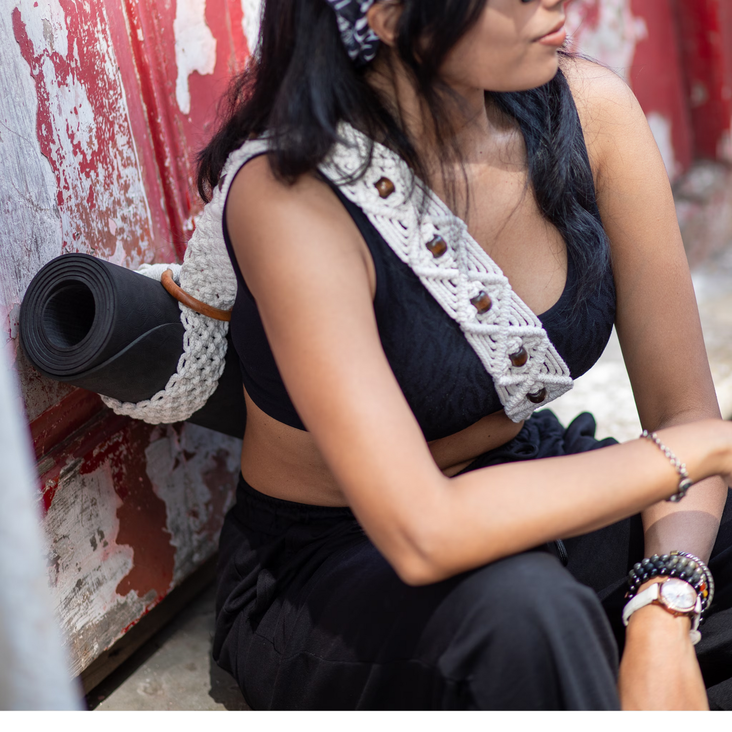 Handwoven Macrame Yoga Mat Strap (White)