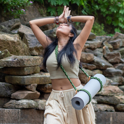 Handwoven Macrame Yoga Mat Strap (Green - Thin)