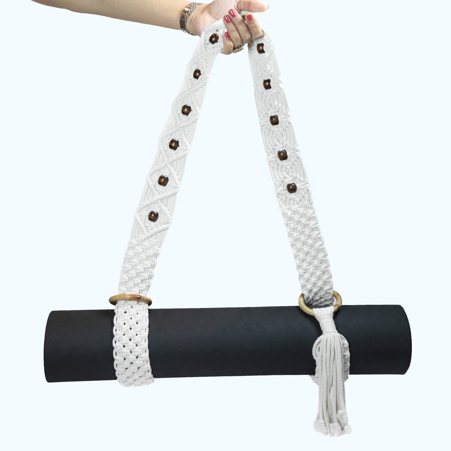 Handwoven Macrame Yoga Mat Strap (White)